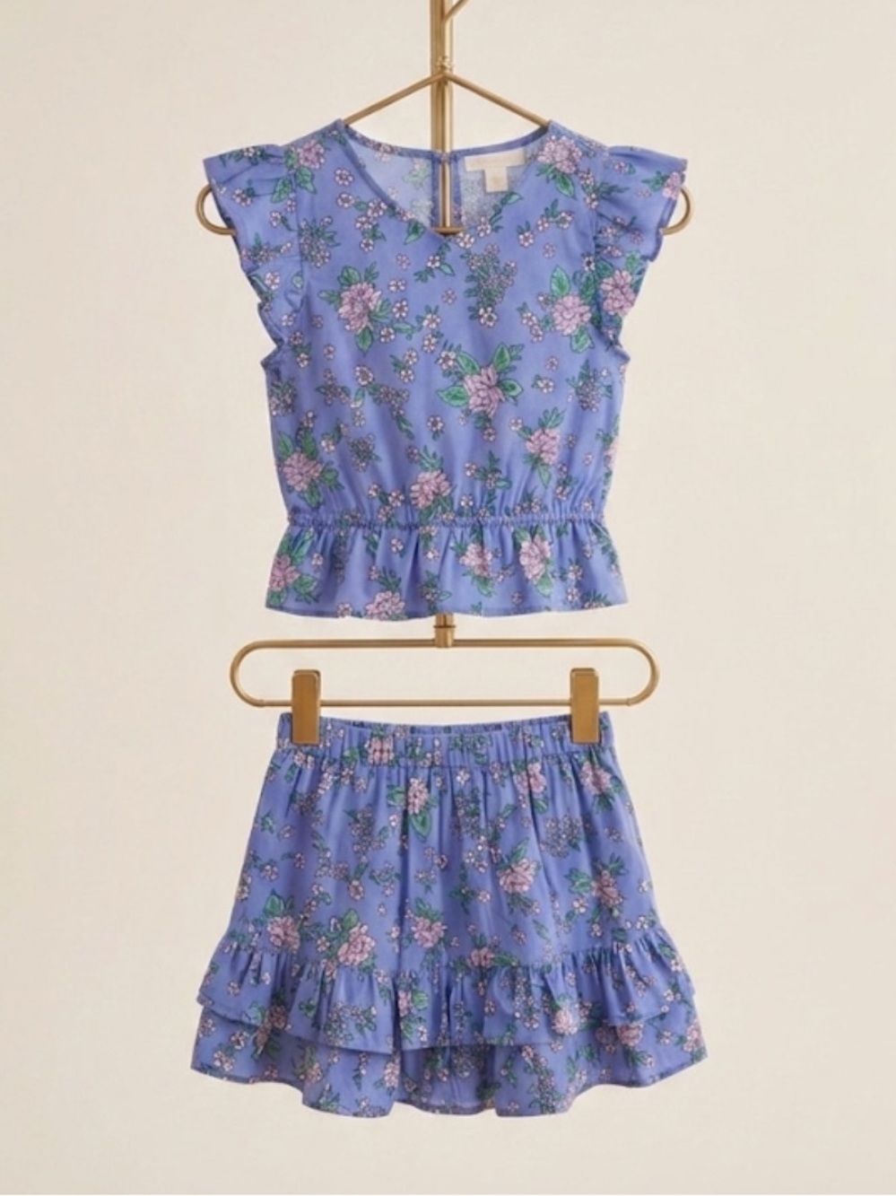 NWOT, J Crew Crewcuts Ruffle Skirt and V-Neck Ruffle Floral Top Set